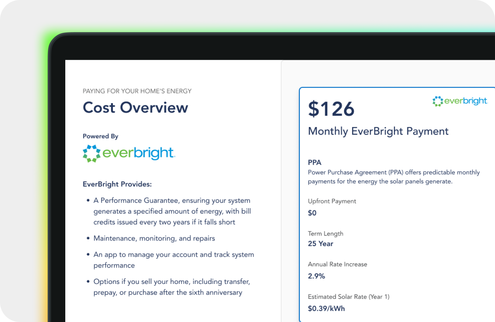 Everbright cost overview page